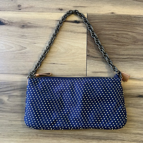 J.CREW Handbags - J Crew Silk Purse With Chain Strap Blue Polka Dots NWOT Going Out Date Night